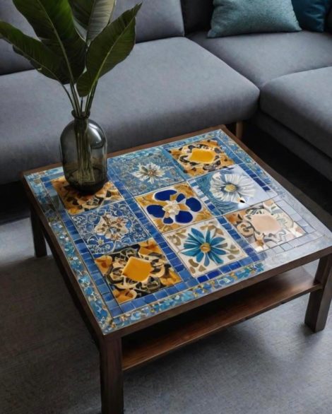 Mosaic Table Top Blue Art Work