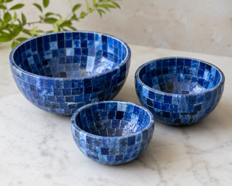 Blue bowl set in Mosaic marble